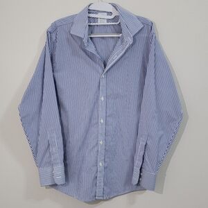 Brooks Brothers Men Navy Striped Button Down Shirt Size 16-34 EUC